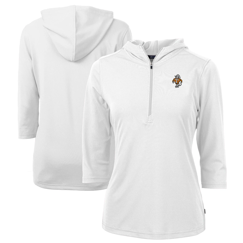 Women's Cutter & Buck White Tennessee Volunteers Vault DryTec Virtue Eco Pique Recycled 3/4-Sleeve Half-Zip Pullover Hoodie