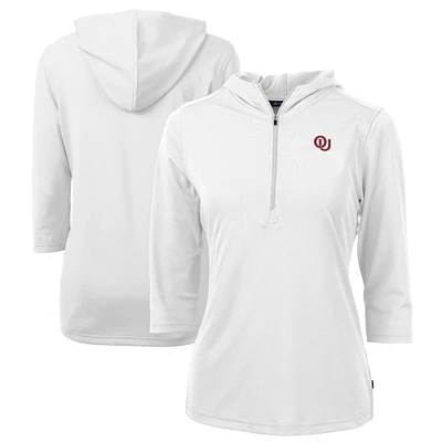 Women's Cutter & Buck White Oklahoma Sooners Vault DryTec Virtue Eco Pique Recycled 3/4-Sleeve Half-Zip Pullover Hoodie