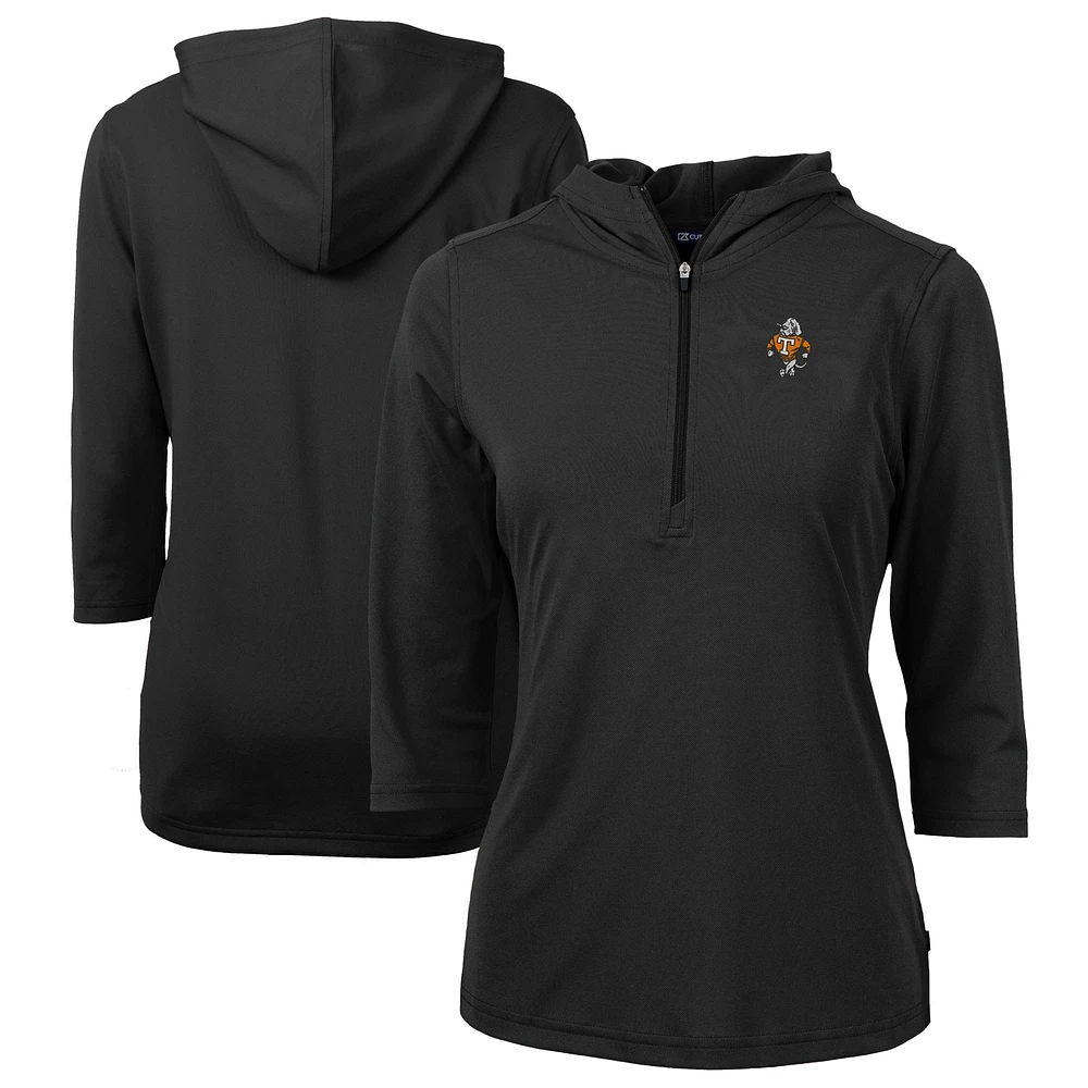 Women's Cutter & Buck Tennessee Volunteers Vault DryTec Virtue Eco Pique Recycled 3/4-Sleeve Half-Zip Pullover Hoodie