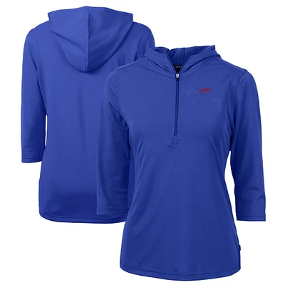 Women's Cutter & Buck Royal SMU Mustangs Vault DryTec Virtue Eco Pique Recycled 3/4-Sleeve Half-Zip Pullover Hoodie
