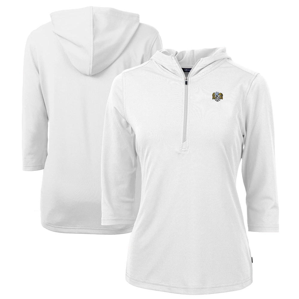 Women's Cutter & Buck White North Carolina Tar Heels Vault DryTec Virtue Eco Pique Recycled 3/4-Sleeve Half-Zip Pullover Hoodie