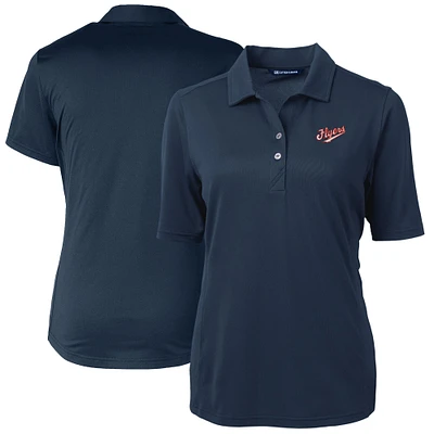 Women's Cutter & Buck Navy Dayton Flyers Vault DryTec Virtue Eco Pique Recycled Polo