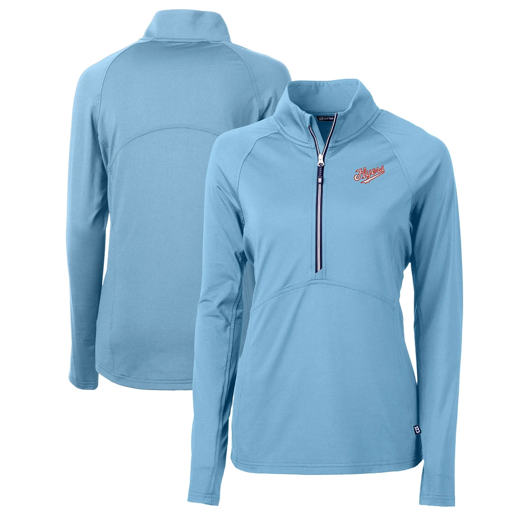 Women's Cutter & Buck Powder Blue Dayton Flyers Vault DryTec Adapt Eco Knit Stretch Recycled Raglan Half-Zip Top