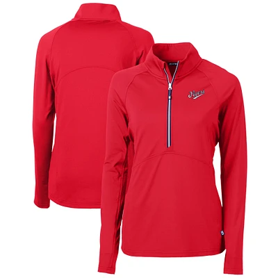 Women's Cutter & Buck Red Dayton Flyers Vault DryTec Adapt Eco Knit Stretch Recycled Raglan Half-Zip Top