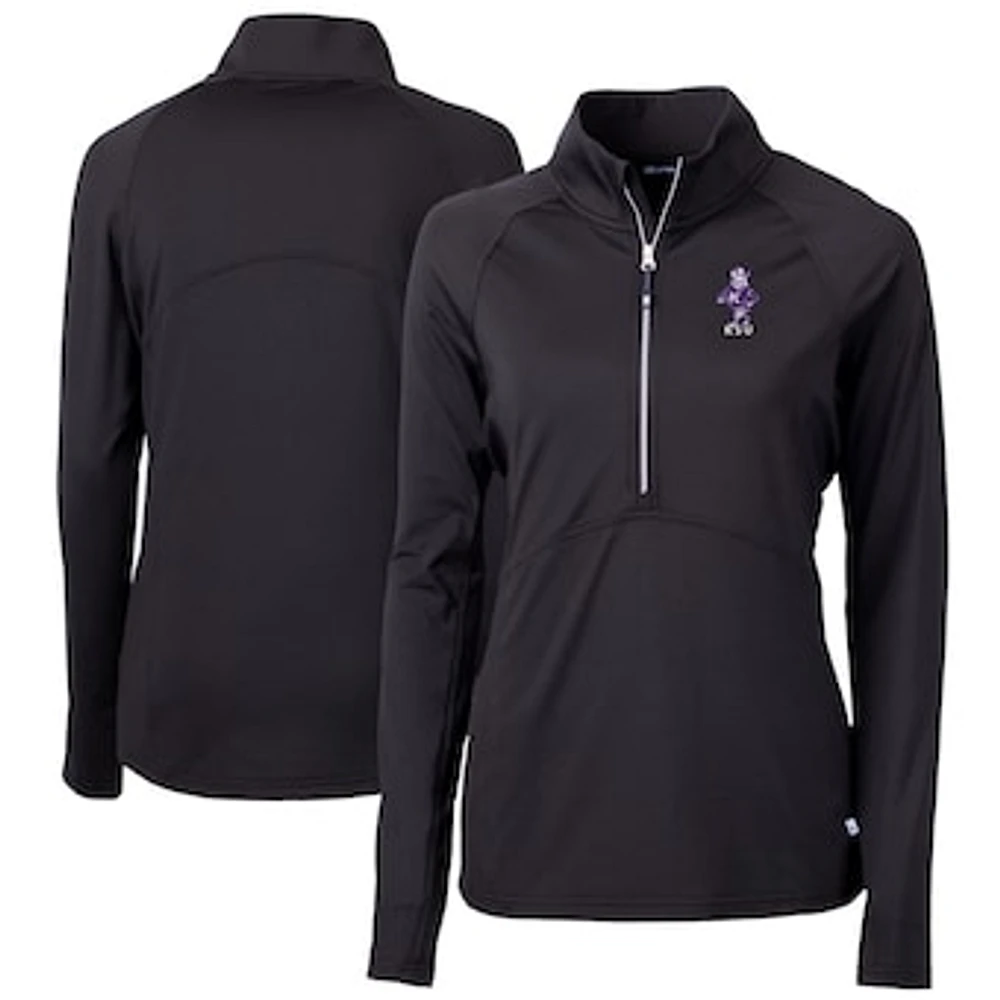 Women's Cutter & Buck Black Kansas State Wildcats Vault DryTec Adapt Eco Knit Stretch Recycled Raglan Half-Zip Top