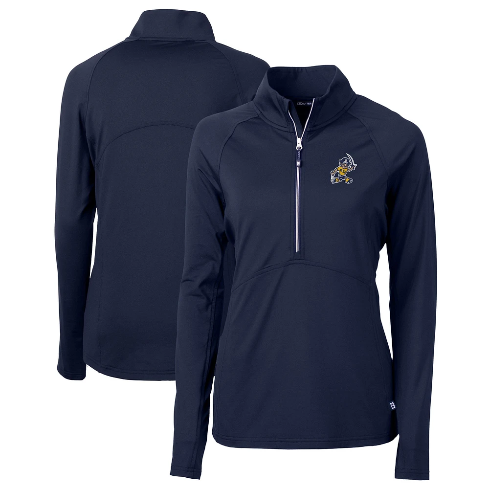 Women's Cutter & Buck Navy ETSU Buccaneers Vault DryTec Adapt Eco Knit Stretch Recycled Raglan Half-Zip Top