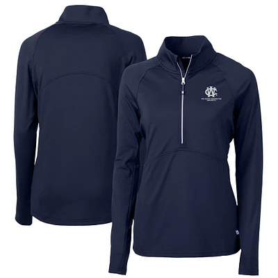 Women's Cutter & Buck Navy George Washington University Vault DryTec Adapt Eco Knit Stretch Recycled Raglan Half-Zip Top