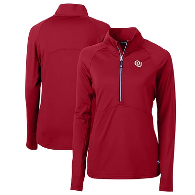 Women's Cutter & Buck Crimson Oklahoma Sooners Vault DryTec Adapt Eco Knit Stretch Recycled Raglan Half-Zip Top