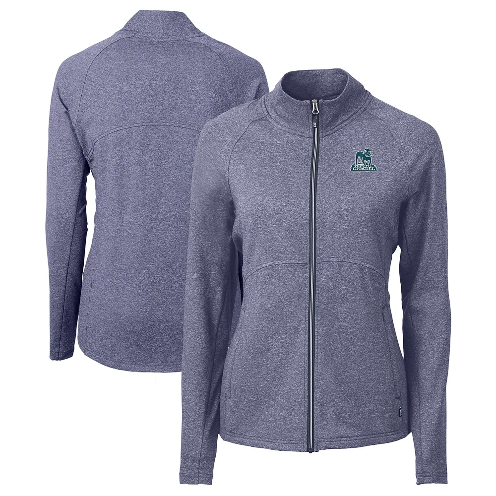 Women's Cutter & Buck Heather Navy Citadel Bulldogs Vault Adapt Eco Knit Recycled Full-Zip Jacket