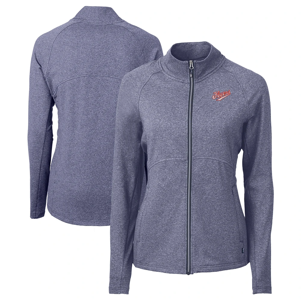 Women's Cutter & Buck Heather Navy Dayton Flyers Vault Adapt Eco Knit Recycled Full-Zip Jacket