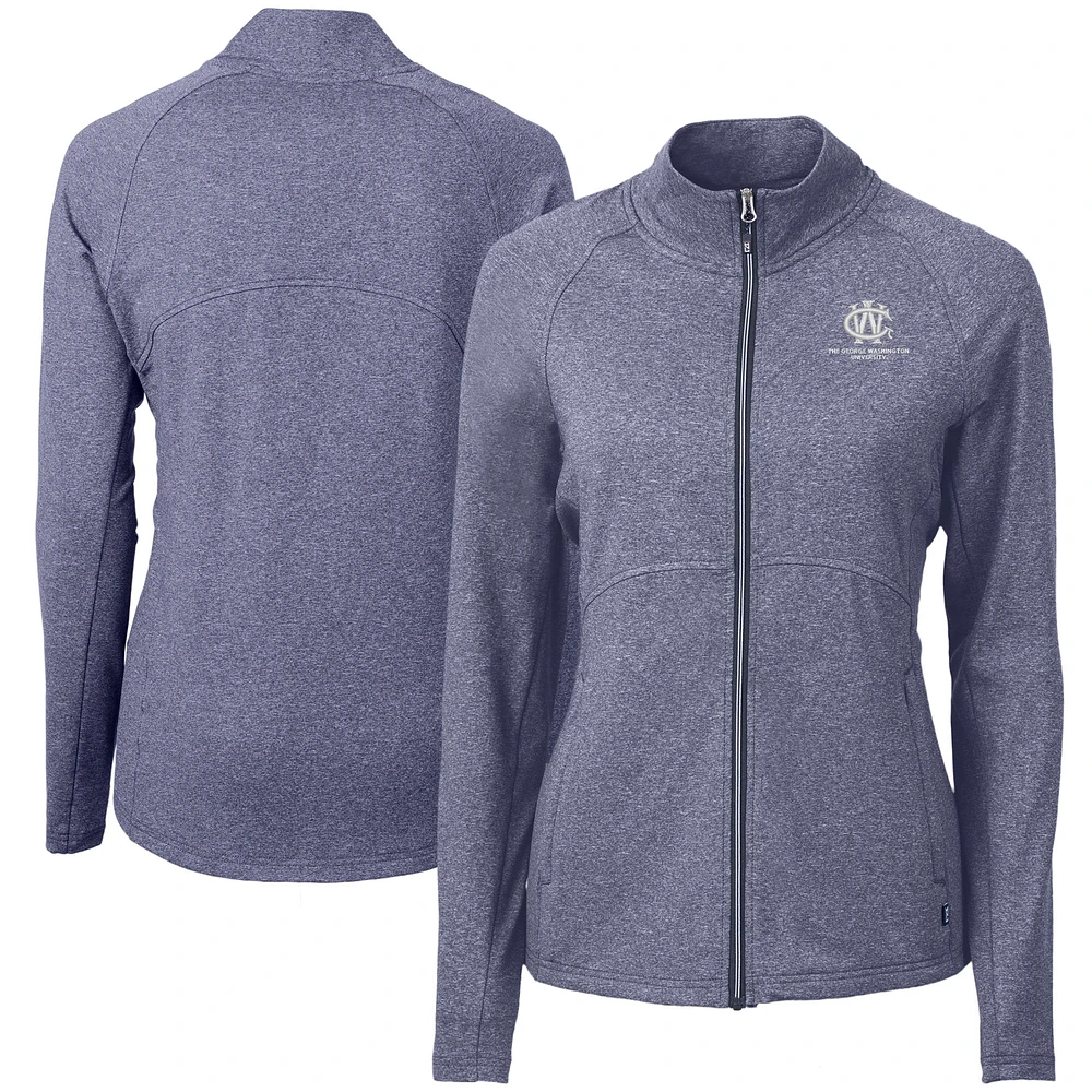 Women's Cutter & Buck Heather Navy George Washington University Vault Adapt Eco Knit Recycled Full-Zip Jacket