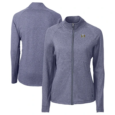 Women's Cutter & Buck Heather Navy North Carolina Tar Heels Vault Adapt Eco Knit Recycled Full-Zip Jacket