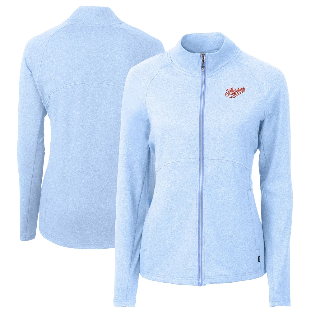 Women's Cutter & Buck Heather Powder Blue Dayton Flyers Vault Adapt Eco Knit Recycled Full-Zip Jacket