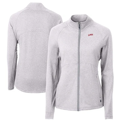 Women's Cutter & Buck Heather Gray SMU Mustangs Vault Adapt Eco Knit Recycled Full-Zip Jacket