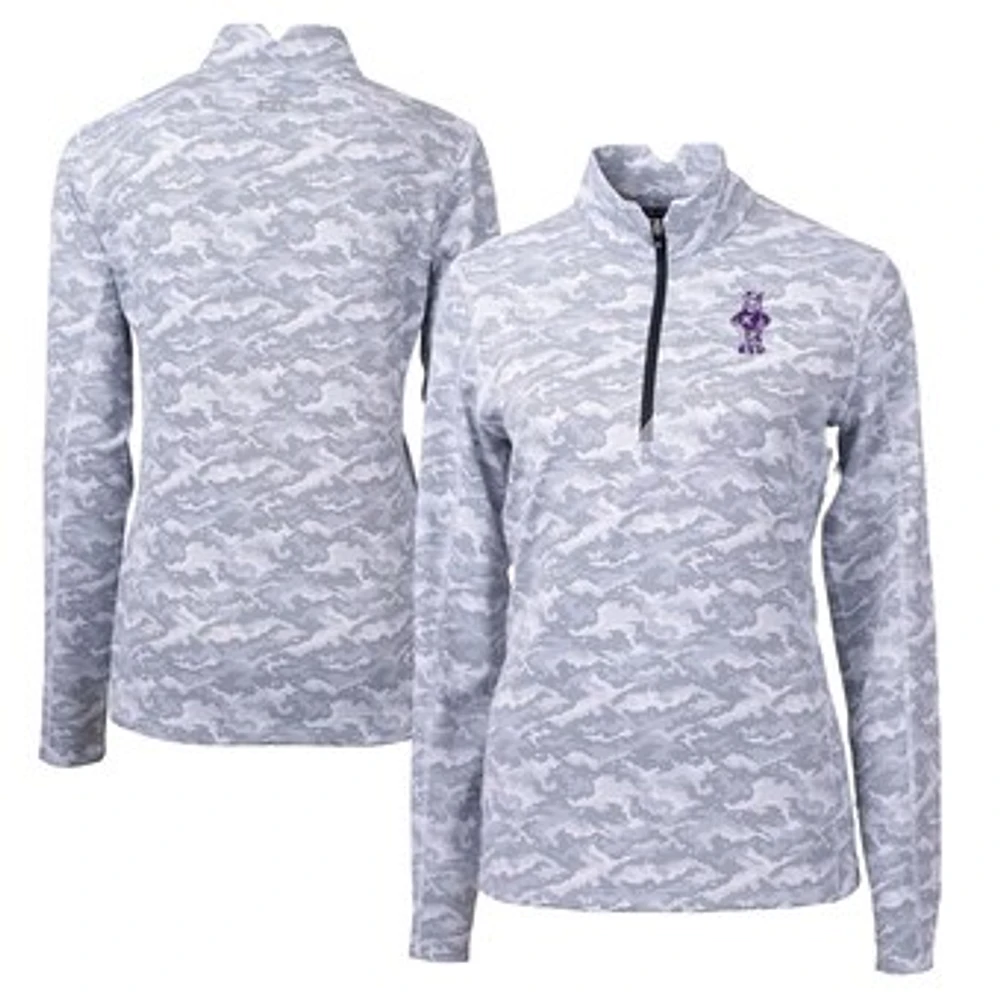 Women's Cutter & Buck Charcoal Kansas State Wildcats Vault DryTec Traverse Camo Print Stretch Quarter-Zip Top