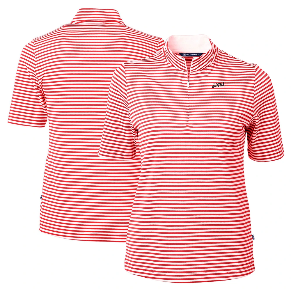 Women's Cutter & Buck Red SMU Mustangs Vault DryTec Virtue Eco Pique Stripe Recycled Top