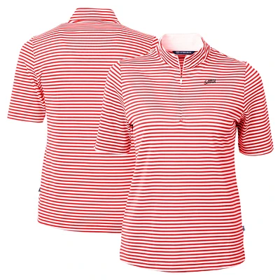 Women's Cutter & Buck Red SMU Mustangs Vault DryTec Virtue Eco Pique Stripe Recycled Top