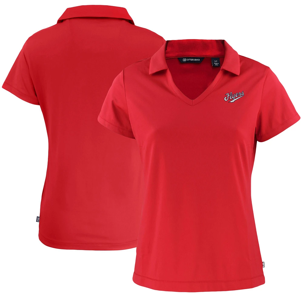 Women's Cutter & Buck Red Dayton Flyers Vault Daybreak Eco Recycled V-Neck Polo