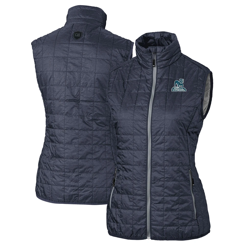 Women's Cutter & Buck Anthracite Citadel Bulldogs Vault Rainier PrimaLoft Eco Insulated Full-Zip Puffer Vest