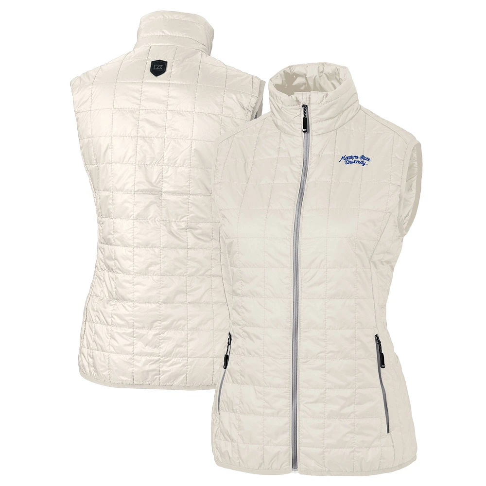 Women's Cutter & Buck Oatmeal Montana State Bobcats Vault Rainier PrimaLoft Eco Insulated Full-Zip Puffer Vest