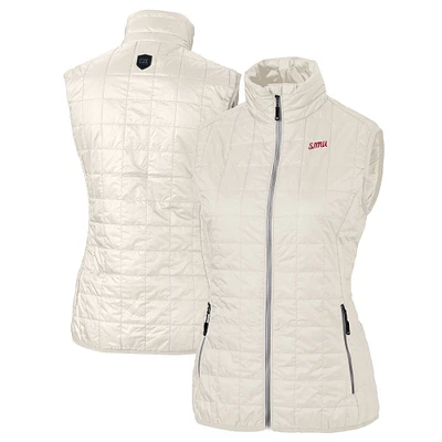 Women's Cutter & Buck Oatmeal SMU Mustangs Vault Rainier PrimaLoft Eco Insulated Full-Zip Puffer Vest