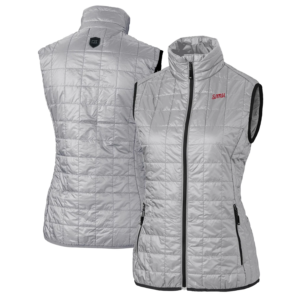 Women's Cutter & Buck Gray SMU Mustangs Vault Rainier PrimaLoft Eco Insulated Full-Zip Puffer Vest