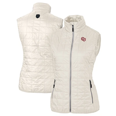 Women's Cutter & Buck Oatmeal Oklahoma Sooners Vault Rainier PrimaLoft Eco Insulated Full-Zip Puffer Vest