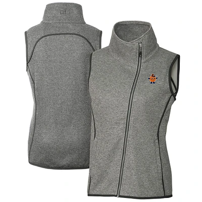 Women's Cutter & Buck Heather Gray Syracuse Orange Vault Mainsail Sweater-Knit Full-Zip Asymmetrical Vest