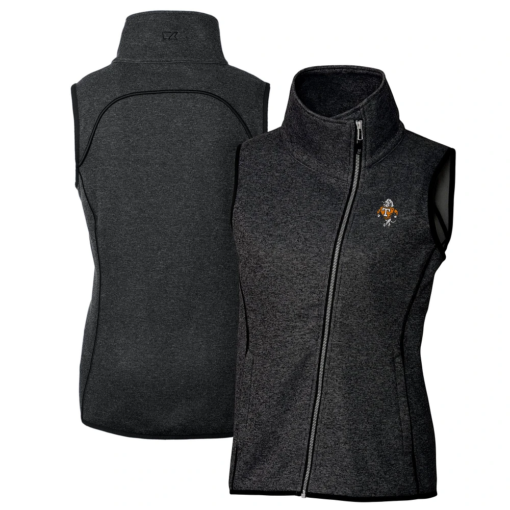 Women's Cutter & Buck Heather Charcoal Tennessee Volunteers Vault Mainsail Sweater-Knit Full-Zip Asymmetrical Vest