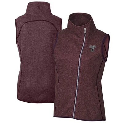 Women's Cutter & Buck Heather Maroon Texas A&M Aggies Vault Mainsail Sweater-Knit Full-Zip Asymmetrical Vest