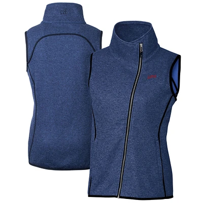 Women's Cutter & Buck Heather Royal SMU Mustangs Vault Mainsail Sweater-Knit Full-Zip Asymmetrical Vest
