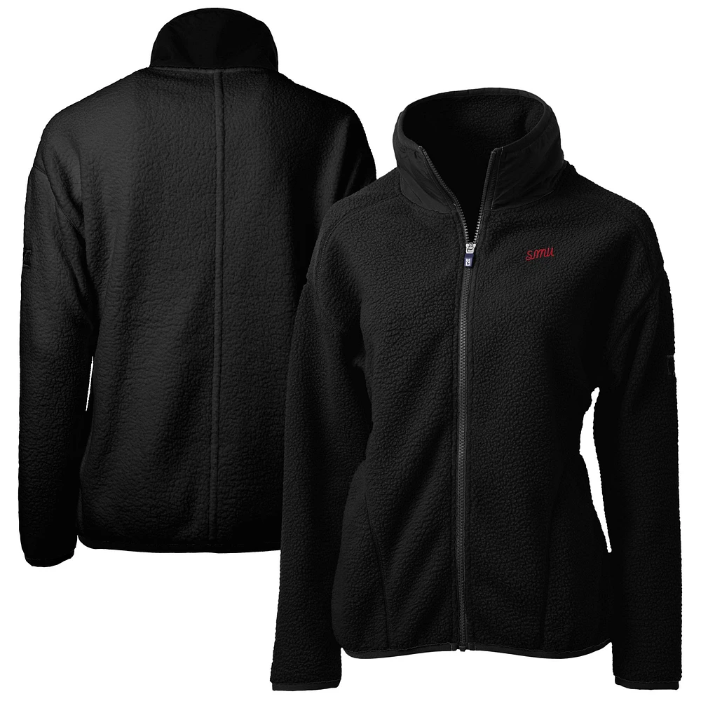 Women's Cutter & Buck Black SMU Mustangs Cascade Eco Sherpa Full-Zip Fleece Jacket