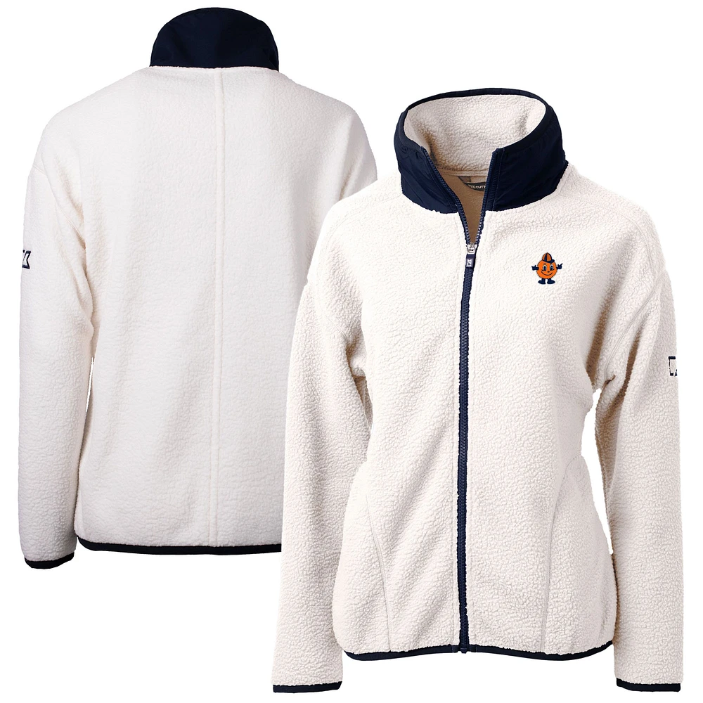 Women's Cutter & Buck Oatmeal Syracuse Orange Cascade Eco Sherpa Full-Zip Fleece Jacket