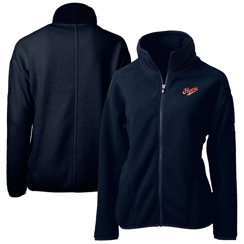 Women's Cutter & Buck Navy Dayton Flyers Cascade Eco Sherpa Full-Zip Fleece Jacket