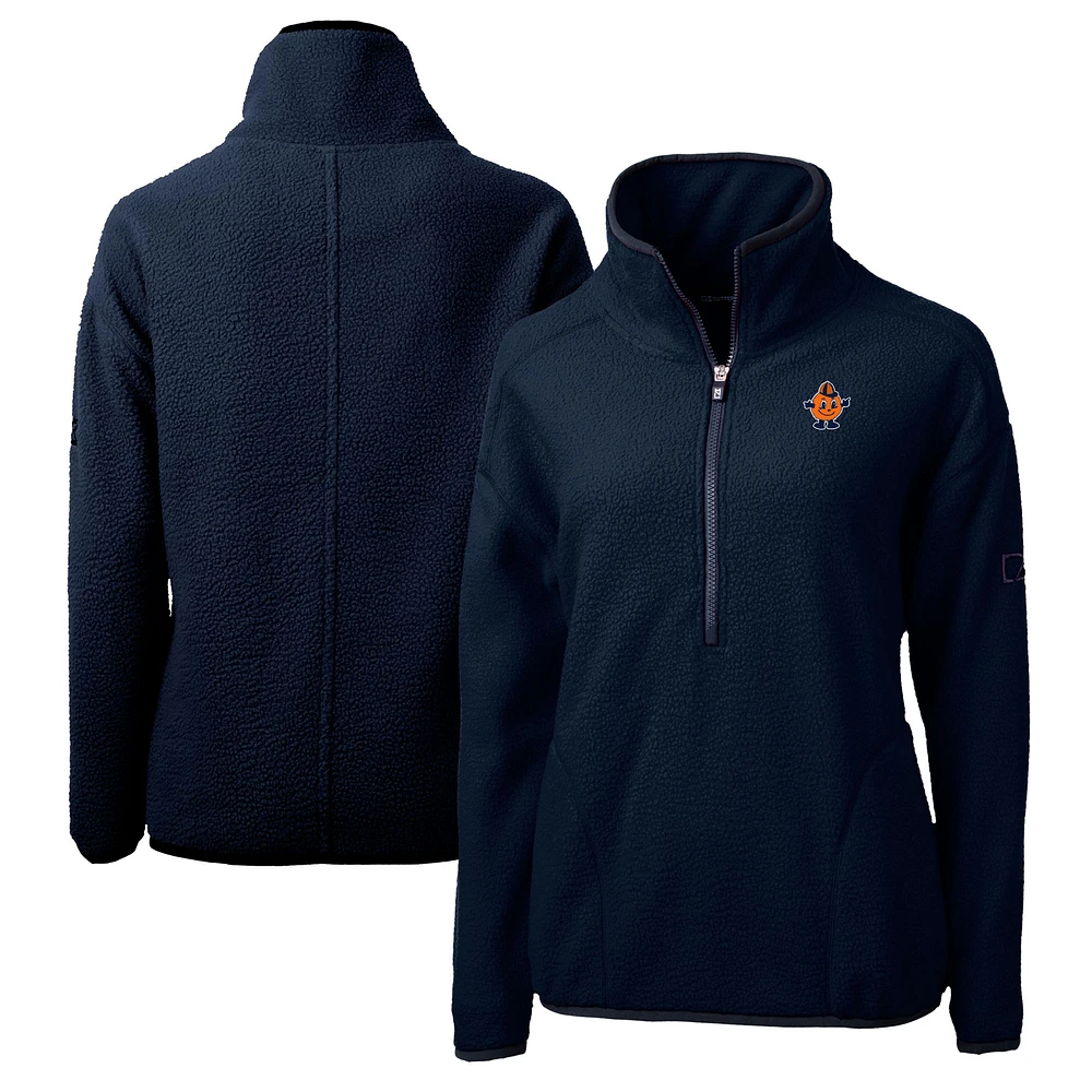 Women's Cutter & Buck Navy Syracuse Orange Vault Cascade Eco Sherpa Fleece Half-Zip Pullover Jacket