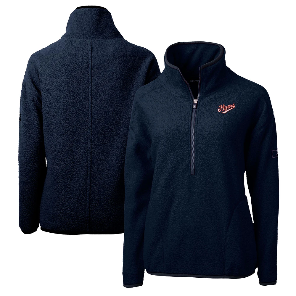 Women's Cutter & Buck Navy Dayton Flyers Vault Cascade Eco Sherpa Fleece Half-Zip Pullover Jacket