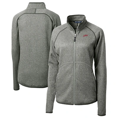 Women's Cutter & Buck Heather Gray SMU Mustangs Vault Mainsail Sweater-Knit Full-Zip Jacket