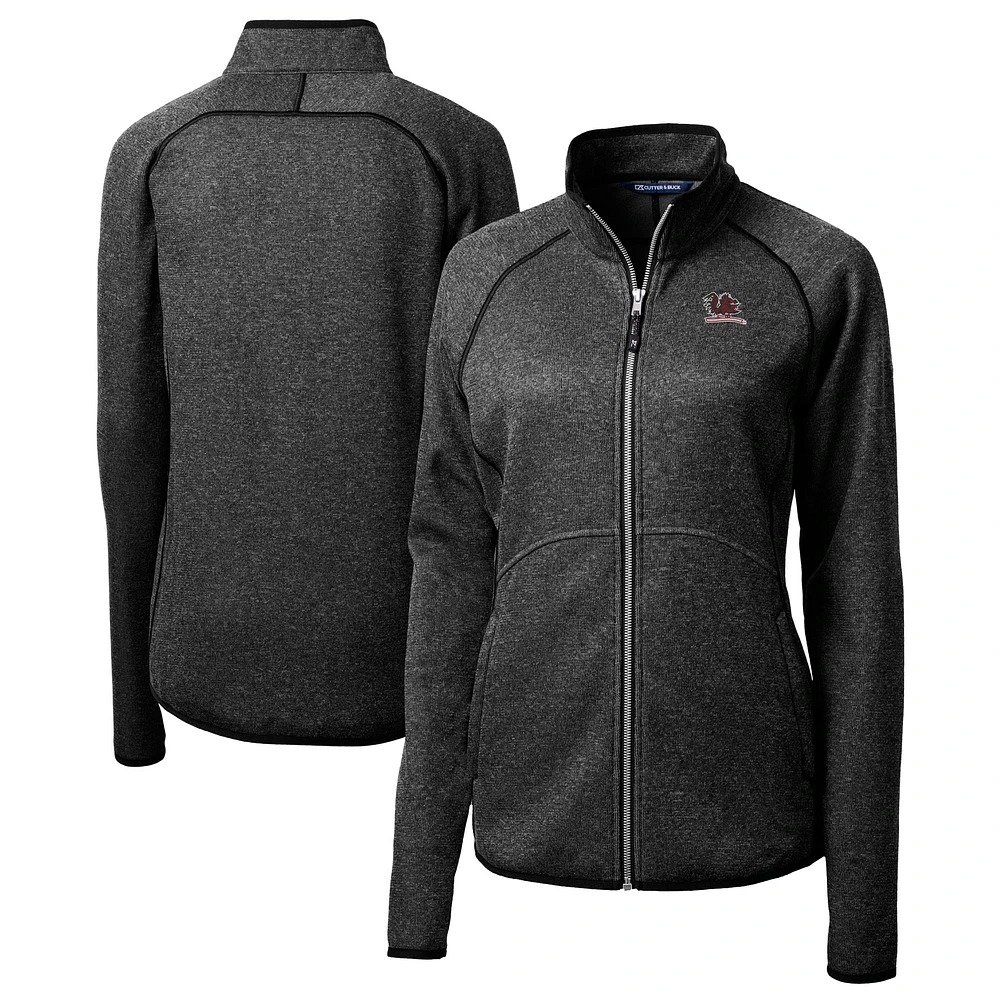 Women's Cutter & Buck Heather Charcoal South Carolina Gamecocks Vault Mainsail Sweater-Knit Full-Zip Jacket