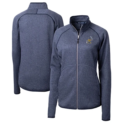 Women's Cutter & Buck Heather Navy ETSU Buccaneers Vault Mainsail Sweater-Knit Full-Zip Jacket