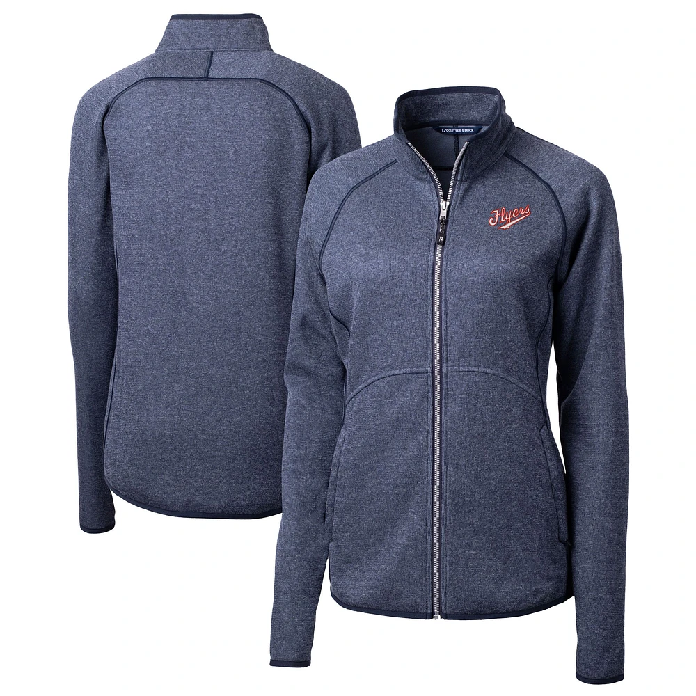 Women's Cutter & Buck Heather Navy Dayton Flyers Vault Mainsail Sweater-Knit Full-Zip Jacket