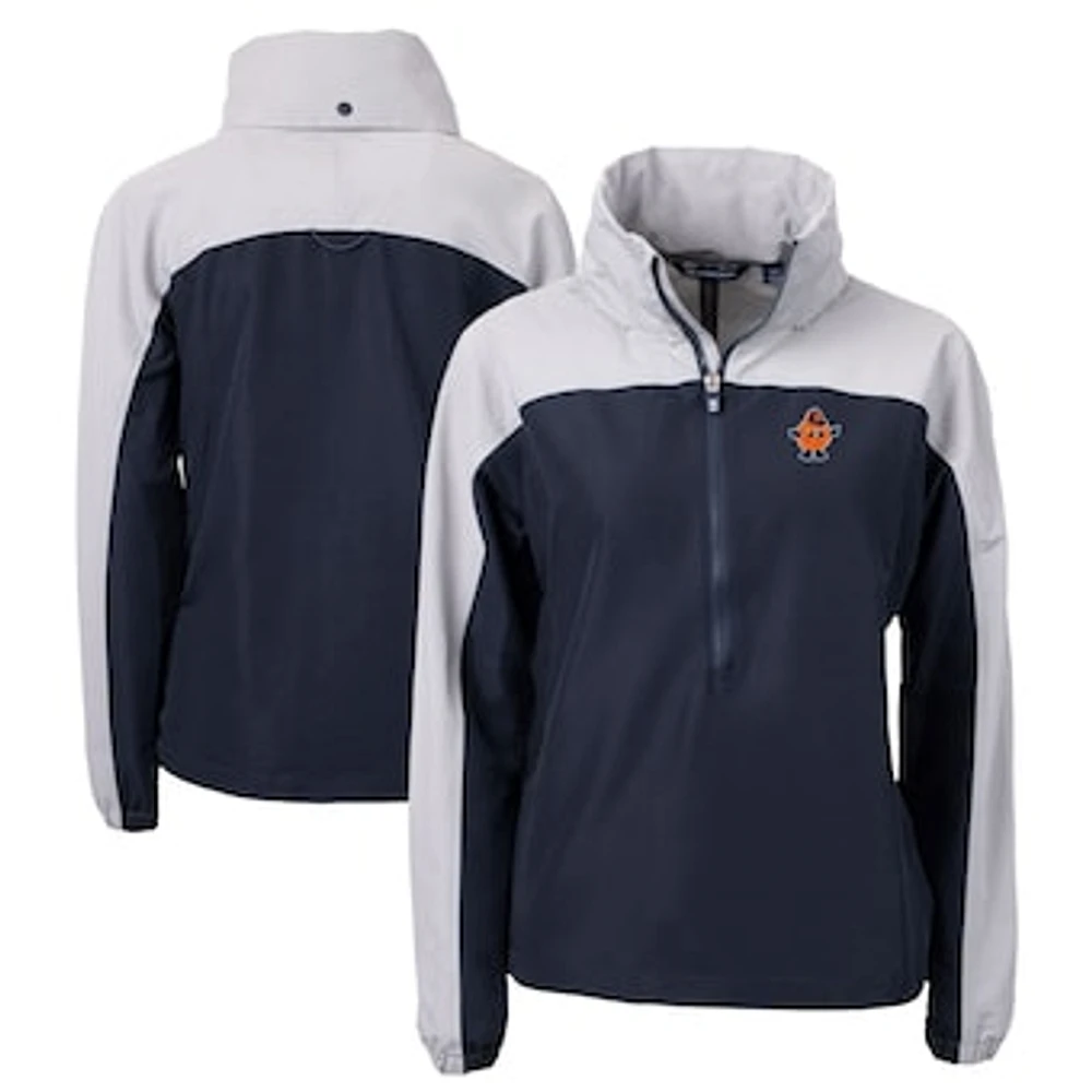 Women's Cutter & Buck Navy/Gray Syracuse Orange Vault Charter Eco Recycled Half-Zip Anorak Jacket