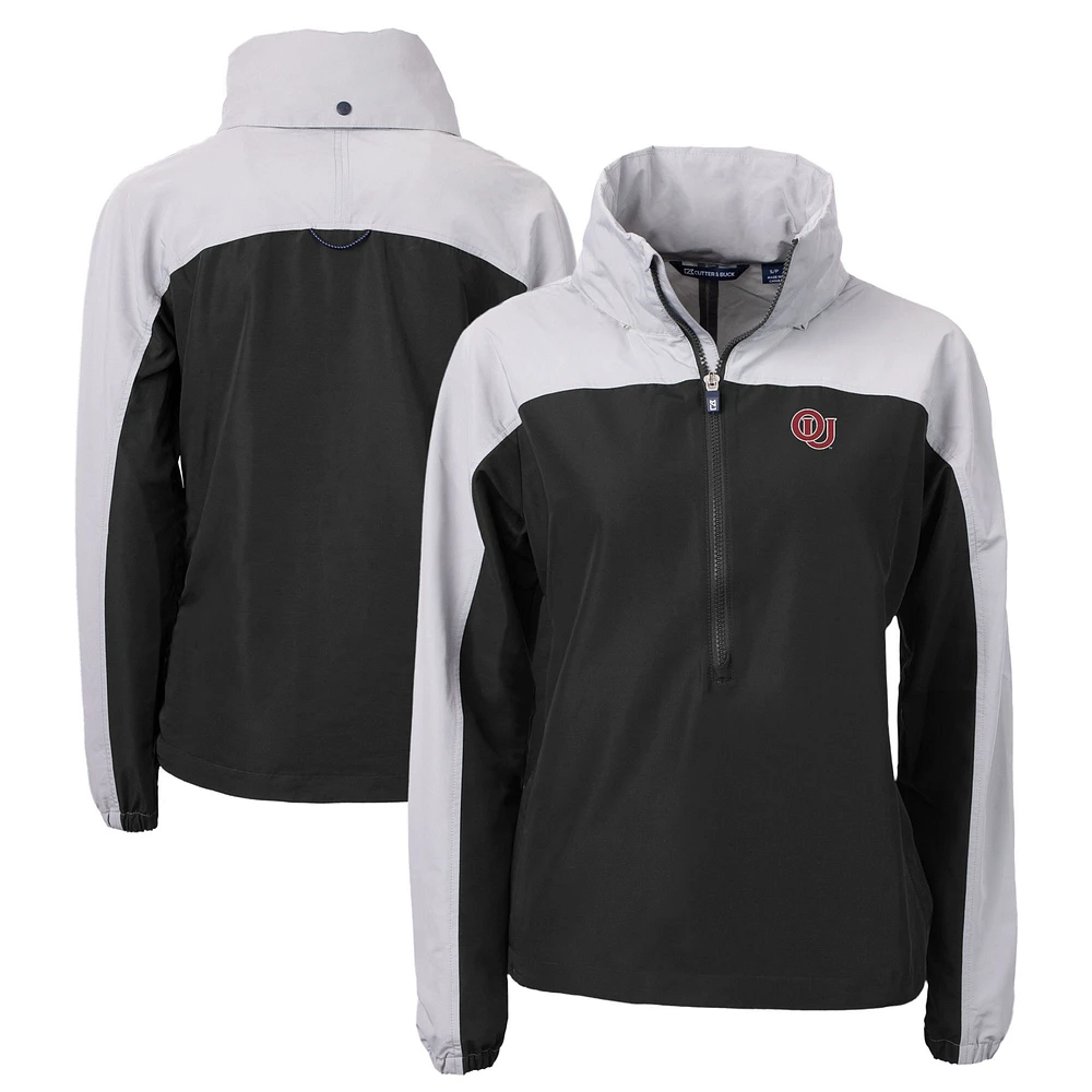 Women's Cutter & Buck Black/Gray Oklahoma Sooners Vault Charter Eco Recycled Half-Zip Anorak Jacket