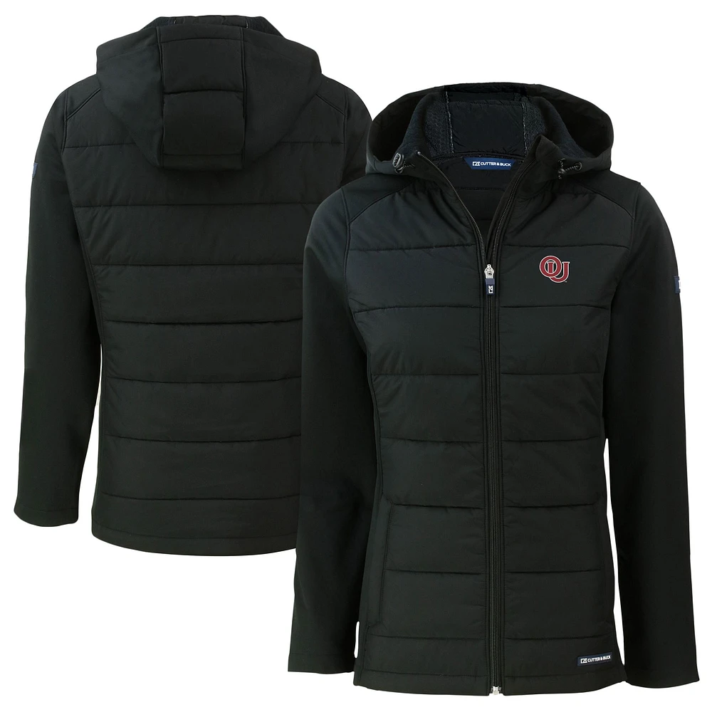 Women's Cutter & Buck Oklahoma Sooners Vault Evoke Hybrid Eco Softshell Recycled Full-Zip Hooded Jacket
