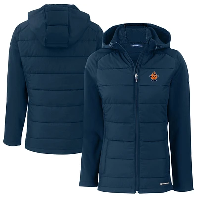 Women's Cutter & Buck Navy Syracuse Orange Vault Evoke Hybrid Eco Softshell Recycled Full-Zip Hooded Jacket