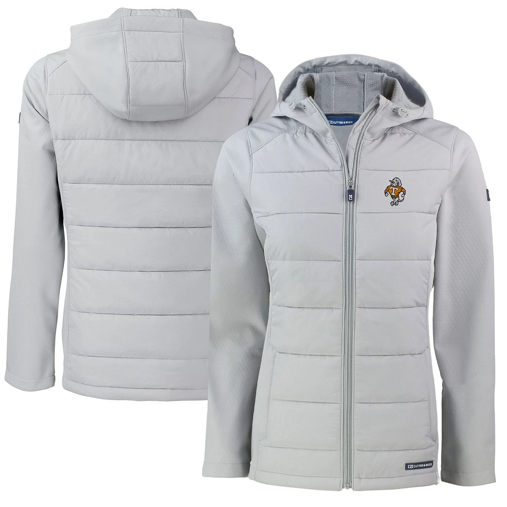 Women's Cutter & Buck Gray Tennessee Volunteers Vault Evoke Hybrid Eco Softshell Recycled Full-Zip Hooded Jacket