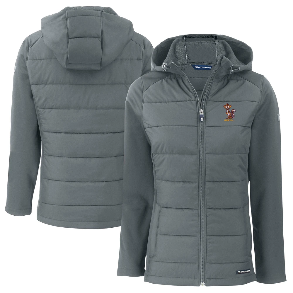 Women's Cutter & Buck Gray Minnesota Golden Gophers Vault Evoke Hybrid Eco Softshell Recycled Full-Zip Hooded Jacket