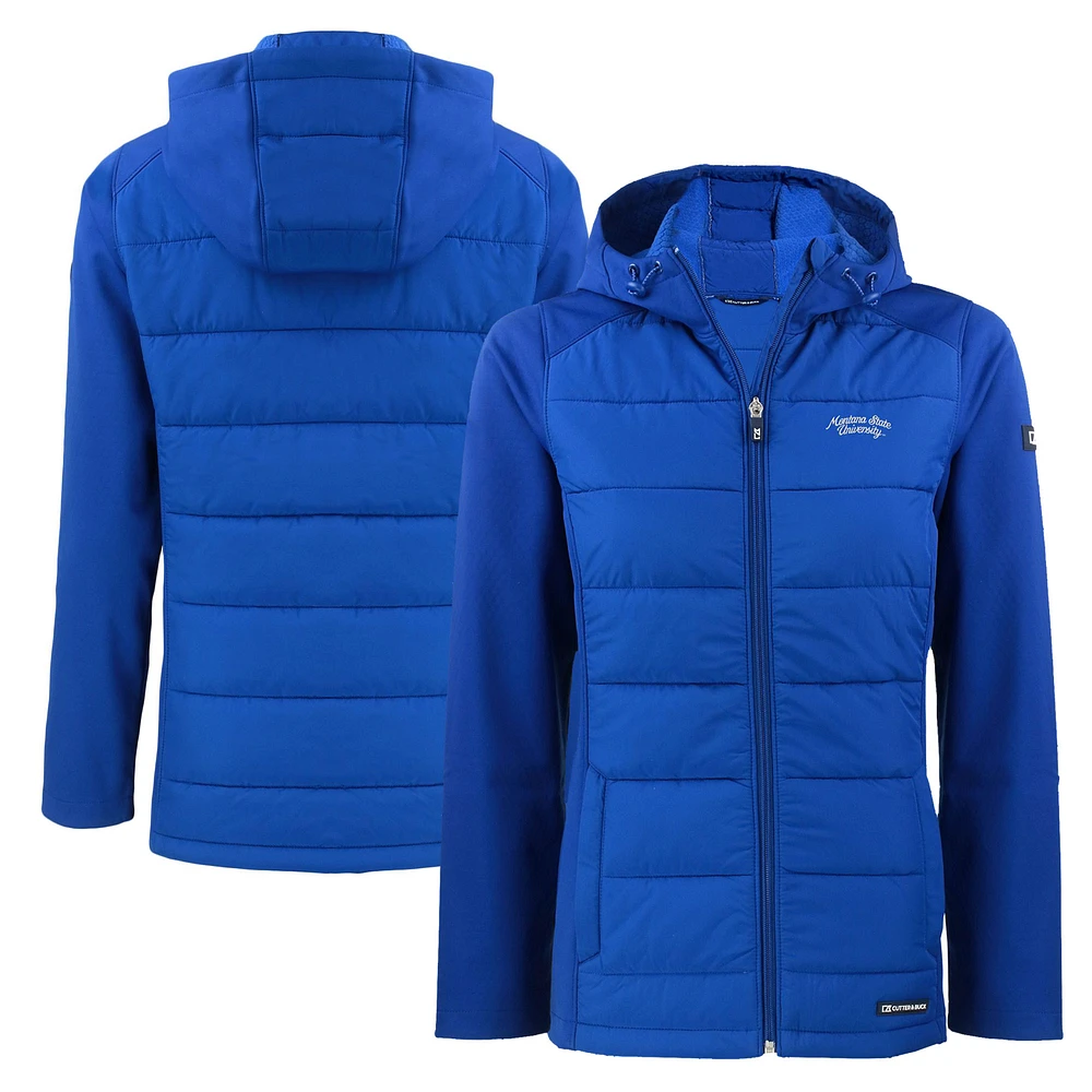 Women's Cutter & Buck Blue Montana State Bobcats Vault Evoke Hybrid Eco Softshell Recycled Full-Zip Hooded Jacket