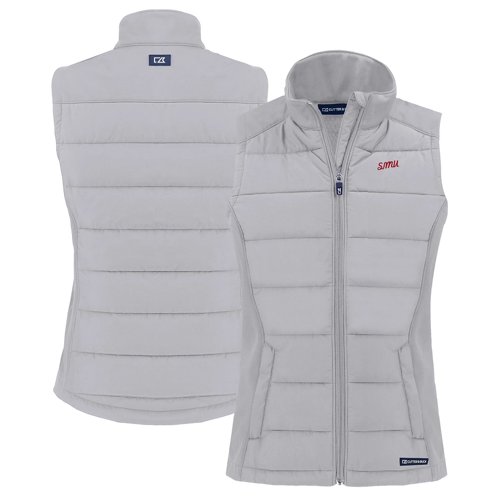 Women's Cutter & Buck Gray SMU Mustangs Vault Evoke Hybrid Eco Softshell Recycled Full-Zip Vest