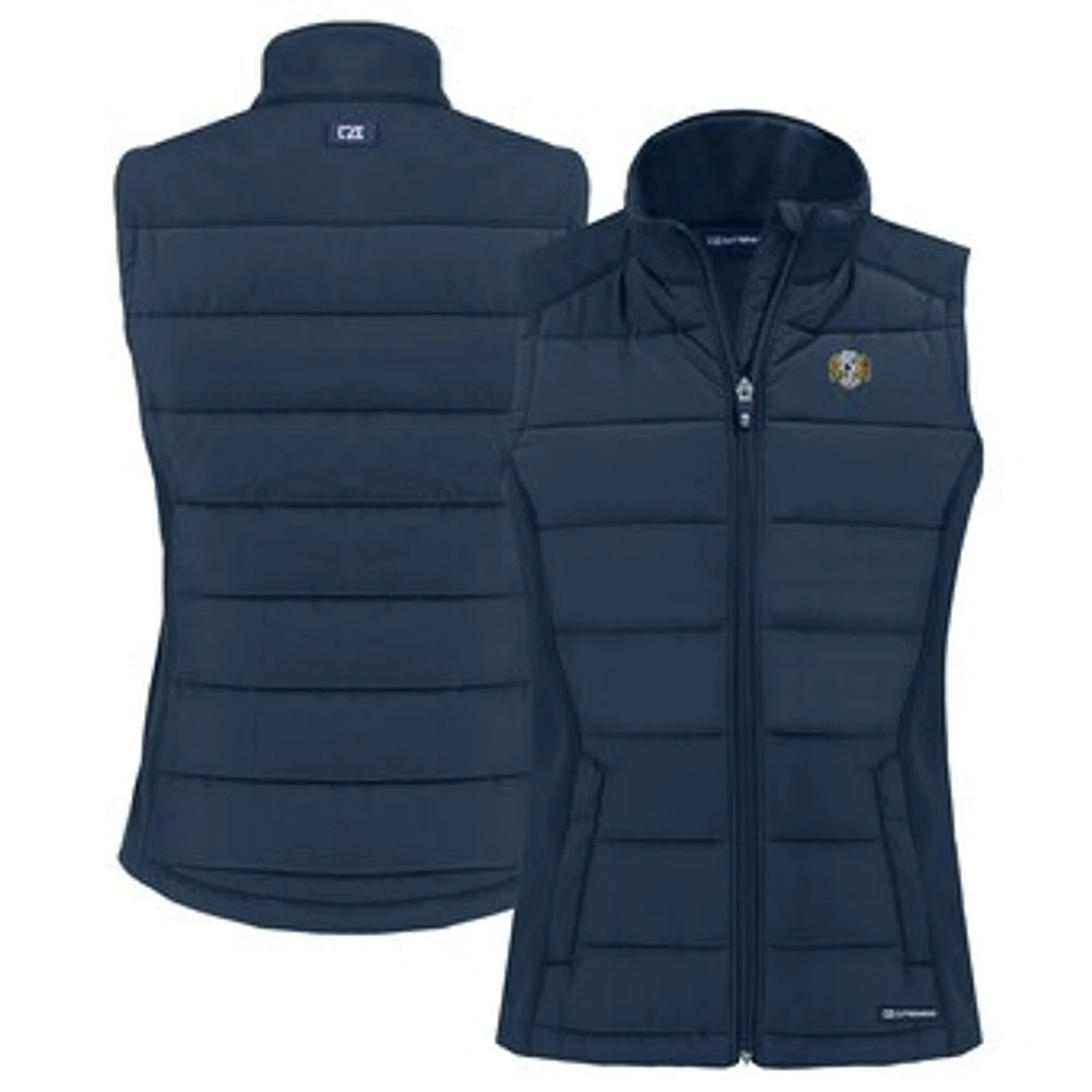 Women's Cutter & Buck Navy North Carolina Tar Heels Vault Evoke Hybrid Eco Softshell Recycled Full-Zip Vest