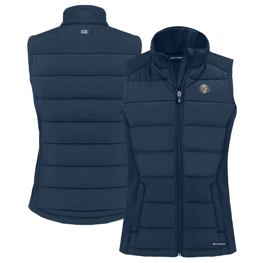 Women's Cutter & Buck Navy North Carolina Tar Heels Vault Evoke Hybrid Eco Softshell Recycled Full-Zip Vest